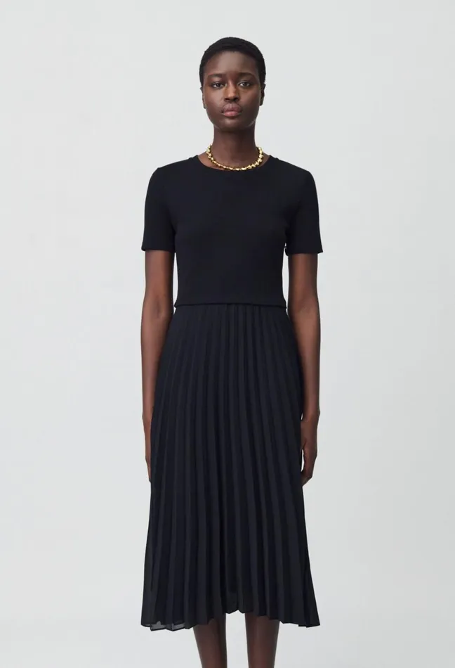Claudie Pierlot Long DualFabric Teli Dress Black Women Dresses Claudie Pierlot Long DualFabric Teli Dress Black Women Dresses