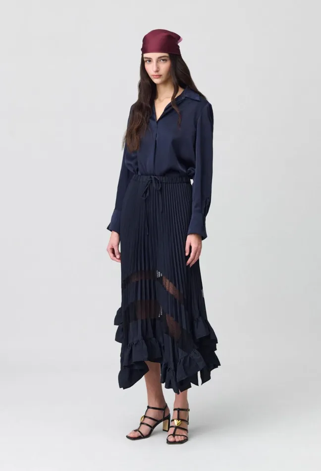 Claudie Pierlot Midi Pleated Skirt Navy Women Skirts And Shorts