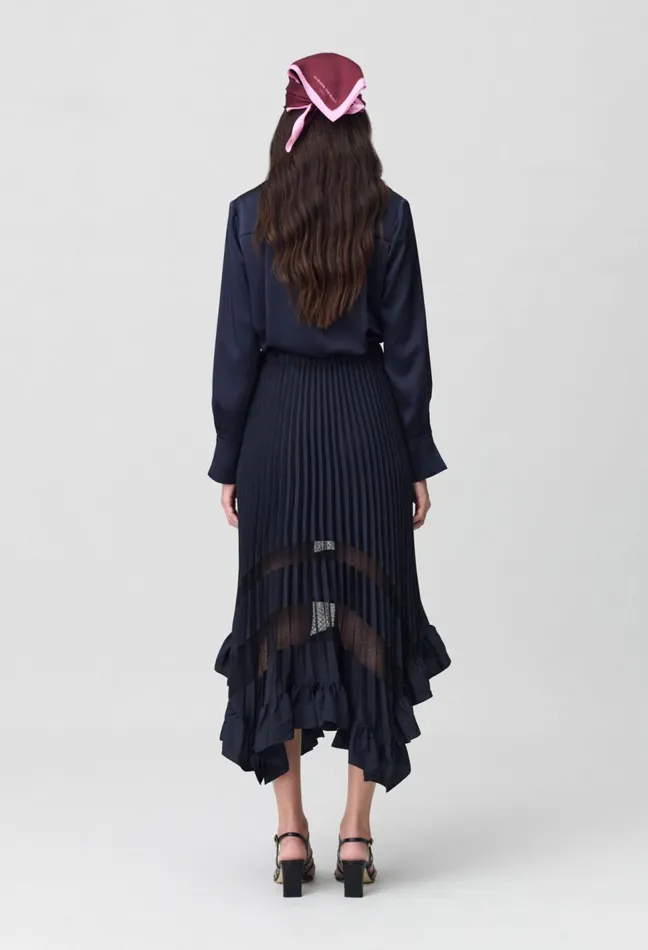 Claudie Pierlot Midi Pleated Skirt Navy Women Skirts And Shorts