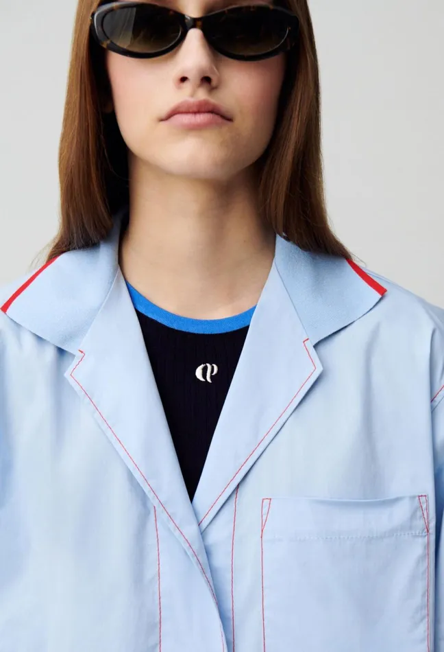 Claudie Pierlot Oversized Contrast Shirt Sky Blue Women Tops And Shirts Claudie Pierlot Oversized Contrast Shirt Sky Blue Women Tops And Shirts