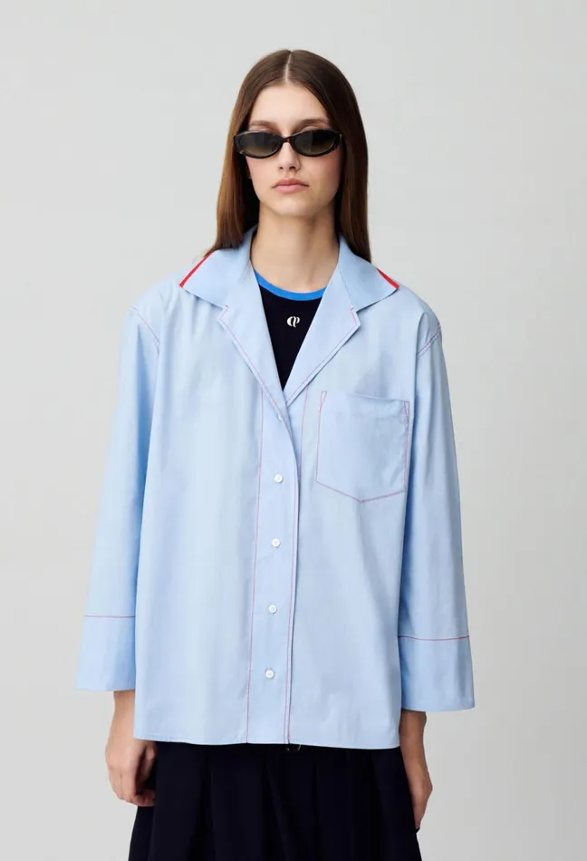 Claudie Pierlot Oversized Contrast Shirt Sky Blue Women Tops And Shirts Claudie Pierlot Oversized Contrast Shirt Sky Blue Women Tops And Shirts