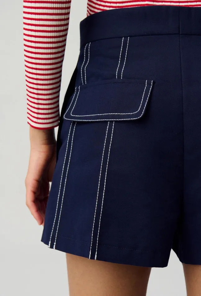 Claudie Pierlot Pleated Contrast Shorts Navy Women Skirts And Shorts Claudie Pierlot Pleated Contrast Shorts Navy Women Skirts And Shorts