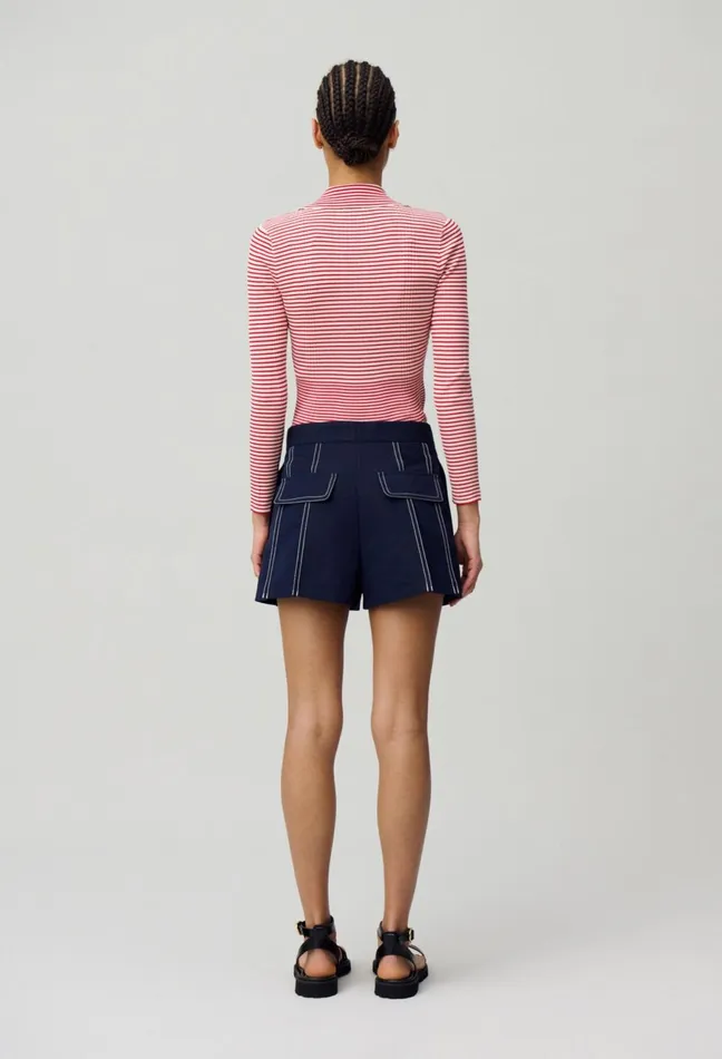 Claudie Pierlot Pleated Contrast Shorts Navy Women Skirts And Shorts Claudie Pierlot Pleated Contrast Shorts Navy Women Skirts And Shorts