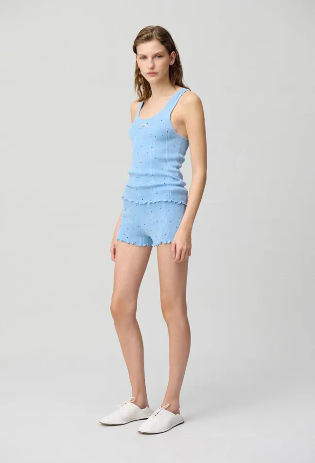 Claudie Pierlot Polka Dot Fine Knit Tank Top Mid Blue Women Tops And Shirts