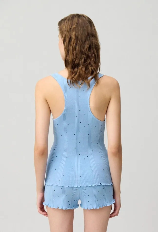 Claudie Pierlot Polka Dot Fine Knit Tank Top Mid Blue Women Tops And Shirts Claudie Pierlot Polka Dot Fine Knit Tank Top Mid Blue Women Tops And Shirts