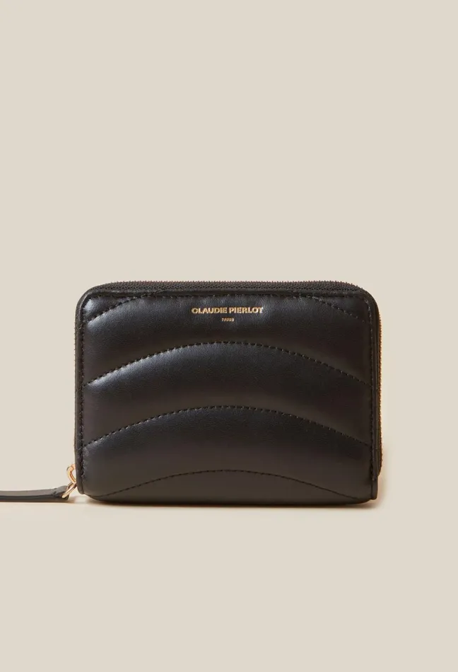 Claudie Pierlot Quilted Leather Alba Wallet Black Women Small Leather Goods