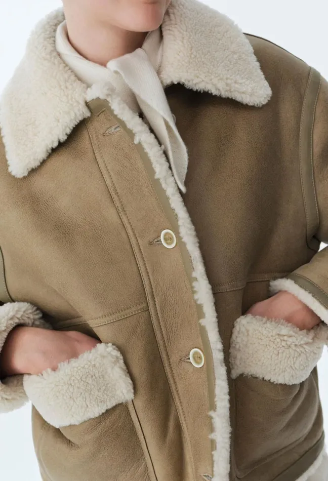 Claudie Pierlot Short Beige Shearling Jacket Women Coats Claudie Pierlot Short Beige Shearling Jacket Women Coats