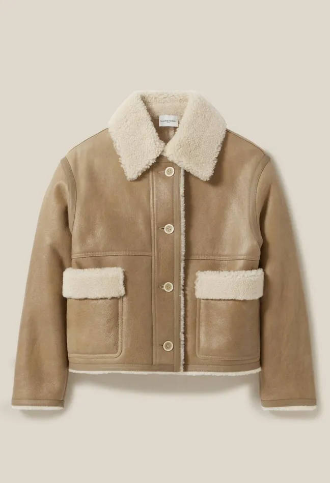 Claudie Pierlot Short Beige Shearling Jacket Women Coats Claudie Pierlot Short Beige Shearling Jacket Women Coats