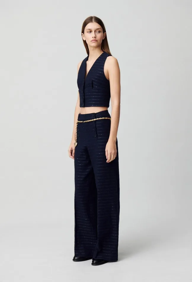 Claudie Pierlot Striped Blazer Top Navy Women Tops And Shirts