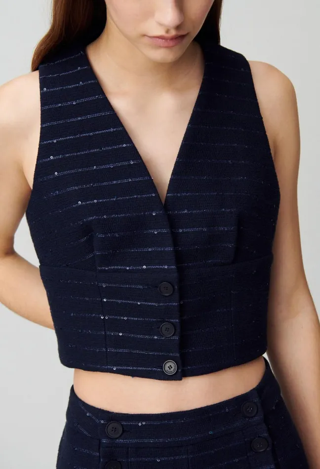 Claudie Pierlot Striped Blazer Top Navy Women Tops And Shirts