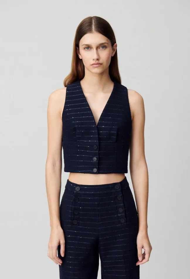 Claudie Pierlot Striped Blazer Top Navy Women Tops And Shirts