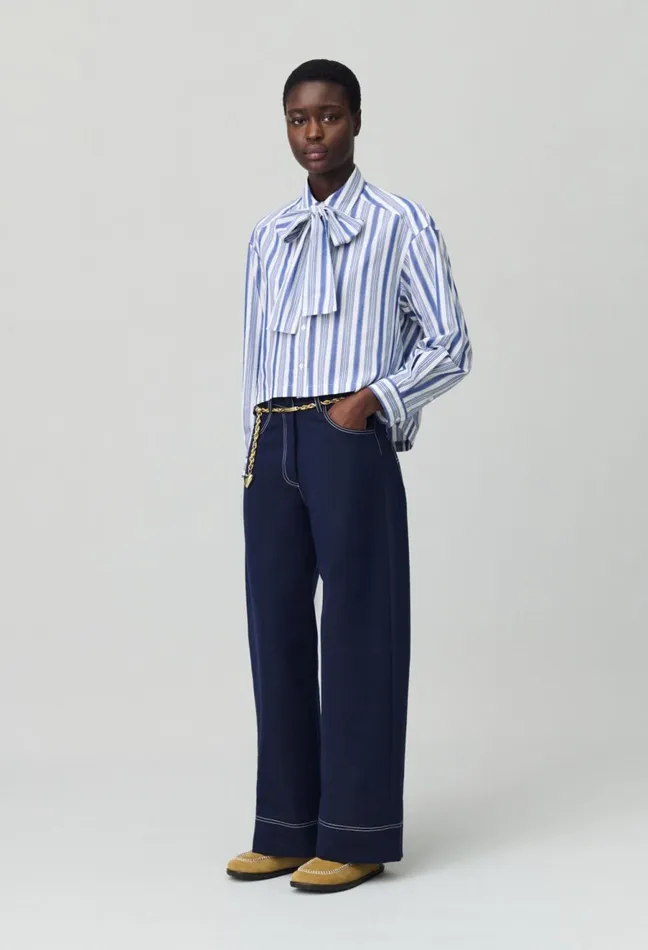 Claudie Pierlot Striped Shirt With Bow Collar Dualcolor Women Tops And Shirts