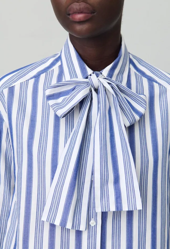 Claudie Pierlot Striped Shirt With Bow Collar Dualcolor Women Tops And Shirts