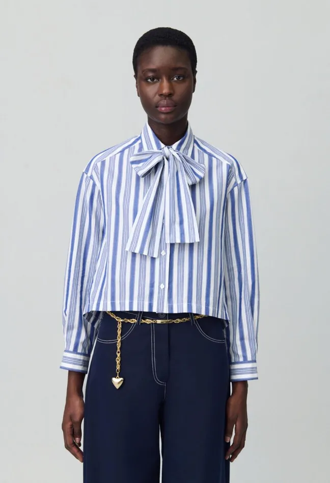 Claudie Pierlot Striped Shirt With Bow Collar Dualcolor Women Tops And Shirts