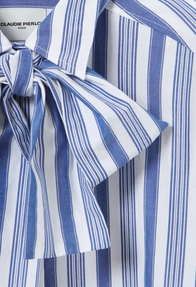 Claudie Pierlot Striped Shirt With Bow Collar Dualcolor Women Tops And Shirts