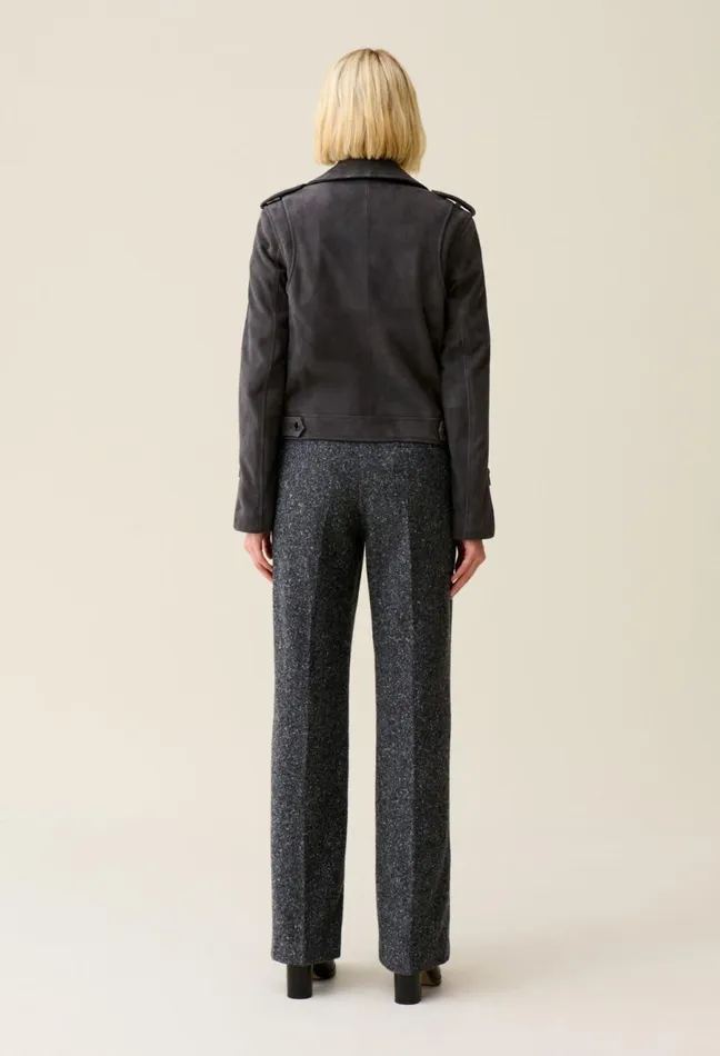 Claudie Pierlot Suede Leather Biker Jacket Gris Fonce Women Jackets Claudie Pierlot Suede Leather Biker Jacket Gris Fonce Women Jackets