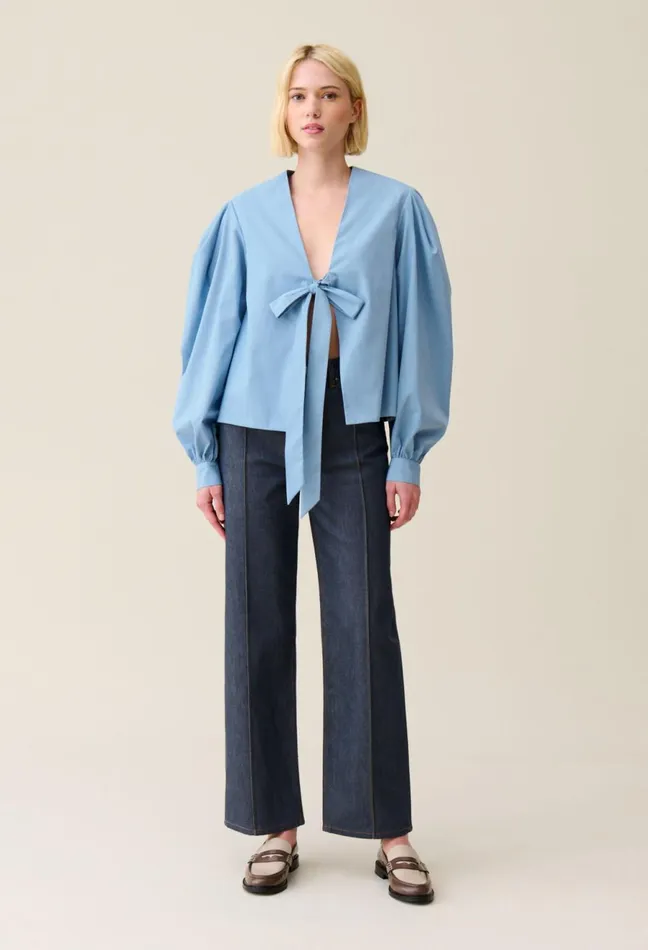 Claudie Pierlot TieFront VNeck Blouse Sky Blue Women Tops And Shirts