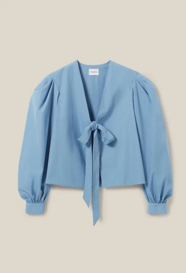 Claudie Pierlot TieFront VNeck Blouse Sky Blue Women Tops And Shirts