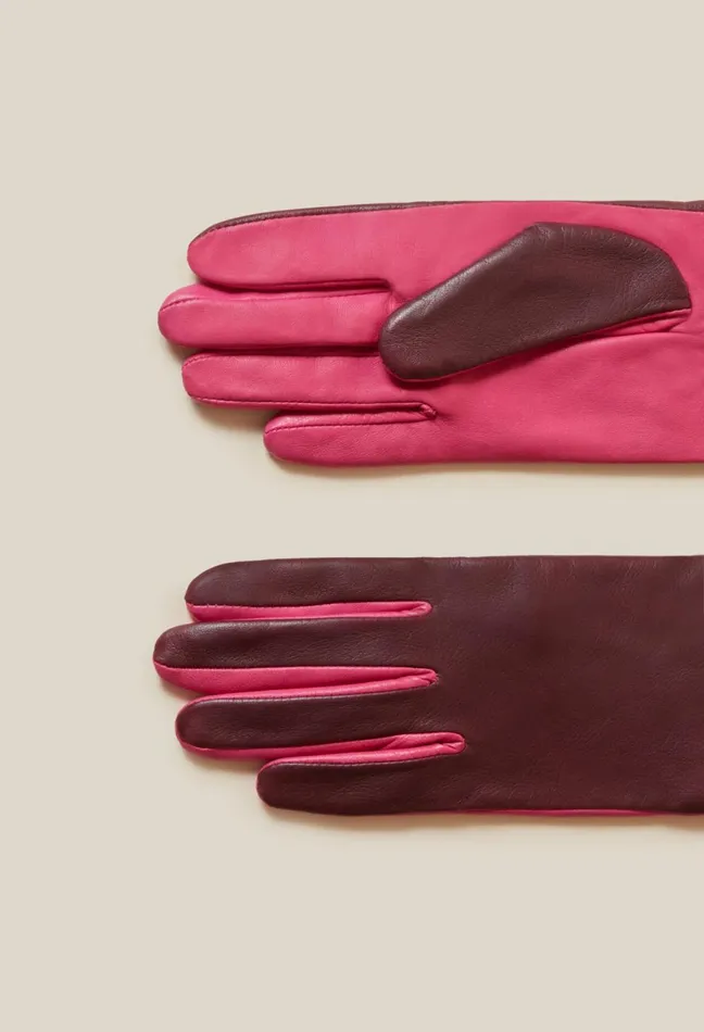 Claudie Pierlot TwoTone Leather Gloves Burgundy Women Scarves Hats And Gloves Claudie Pierlot TwoTone Leather Gloves Burgundy Women Scarves Hats And Gloves