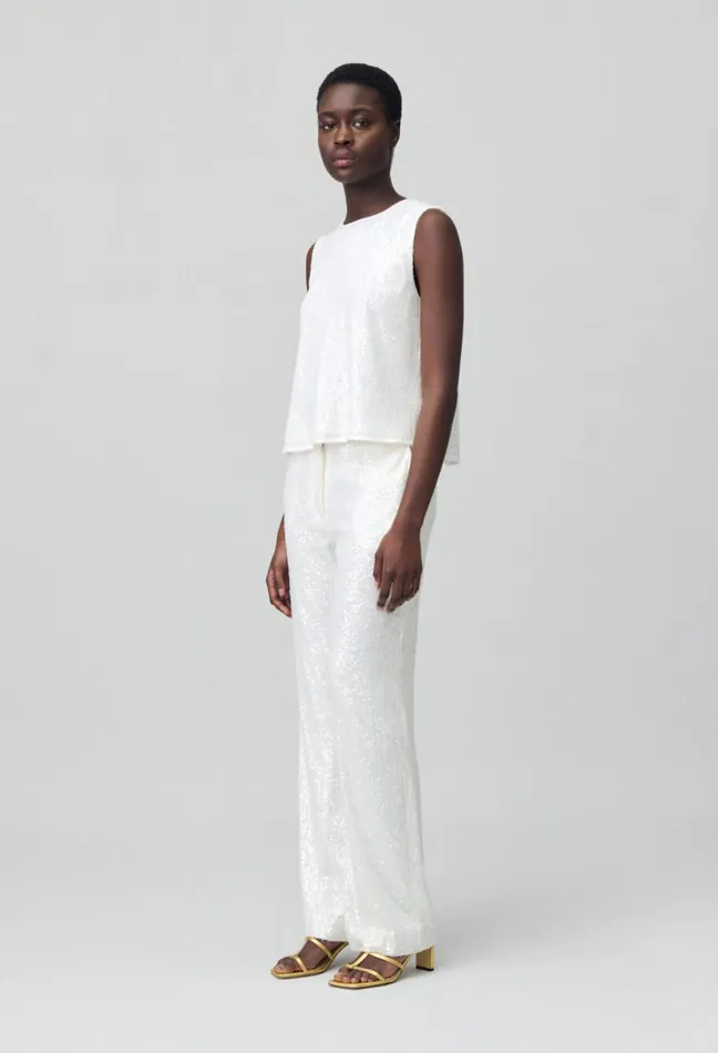 Claudie Pierlot White Sequinned Trousers Women Jeans And Trousers
