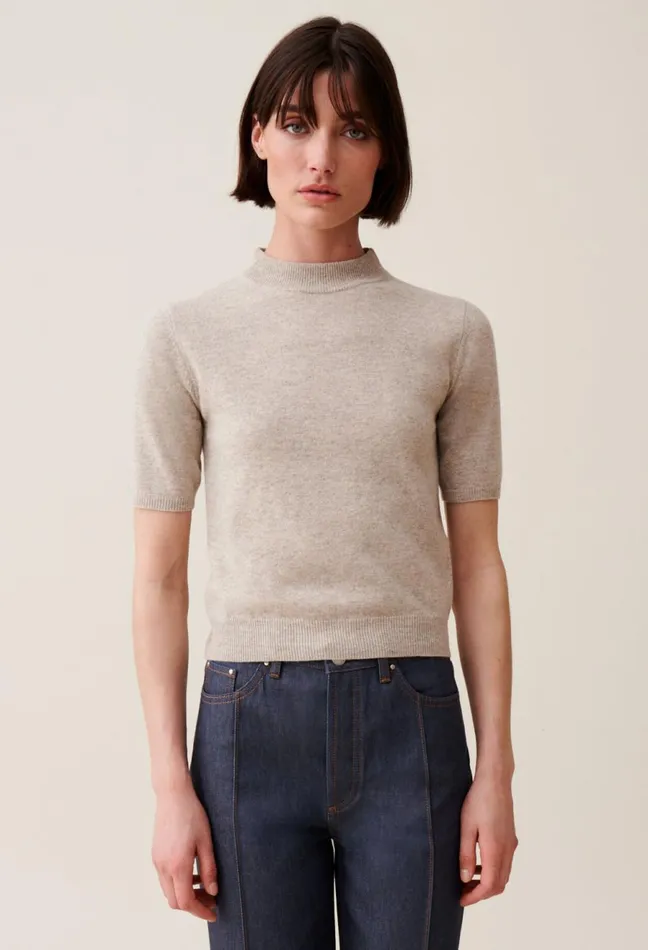 Claudie Pierlot Wool Jumper With High Neck Beige Women Knitwear And Cardigans