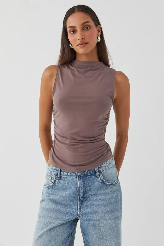 Clothing Supr Going Out Tops Soft Ruched Tank Brown Carob