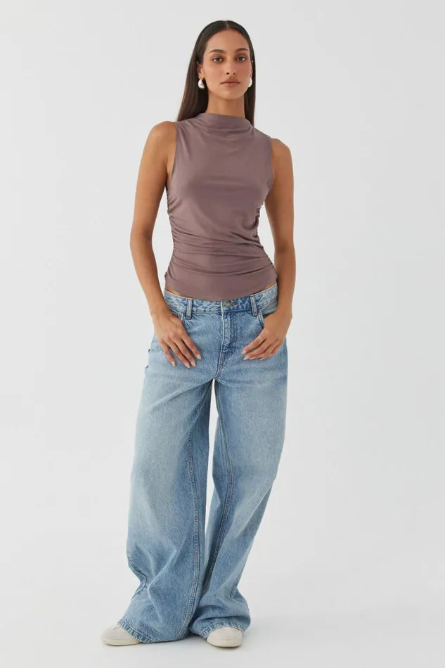 Clothing Supr Going Out Tops Soft Ruched Tank Brown Carob