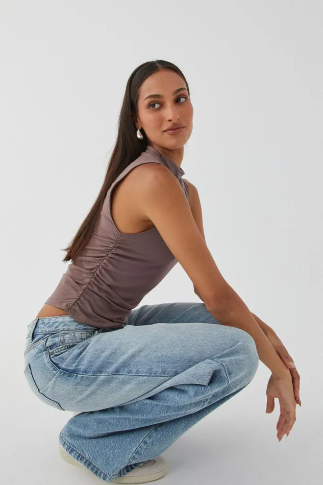 Clothing Supr Going Out Tops Soft Ruched Tank Brown Carob