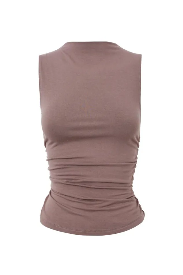 Clothing Supr Going Out Tops Soft Ruched Tank Brown Carob