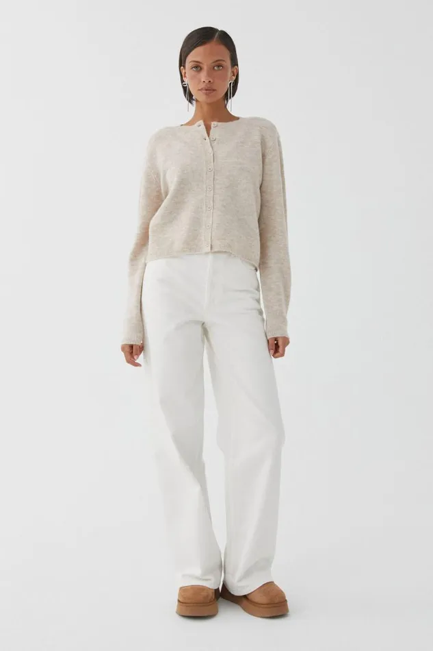 Clothing Supr Knitwear Bronte Button Through Cardi Taupe Marle