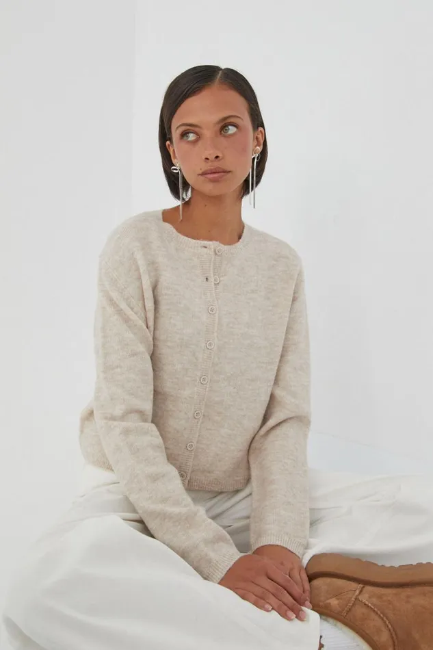 Clothing Supr Knitwear Bronte Button Through Cardi Taupe Marle