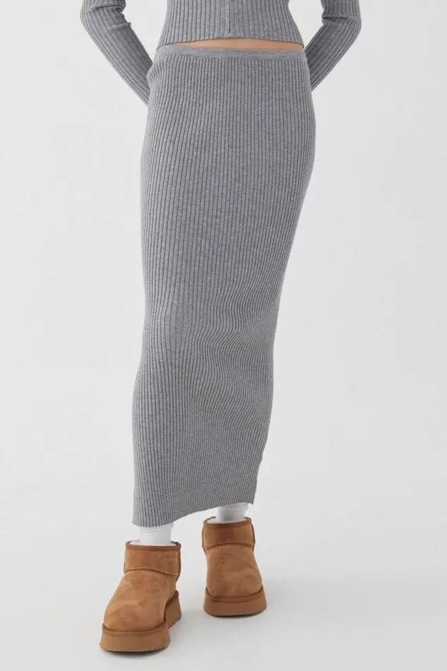 Clothing Supr Knitwear Kenzie Knit Maxi Skirt Dark Grey Marle