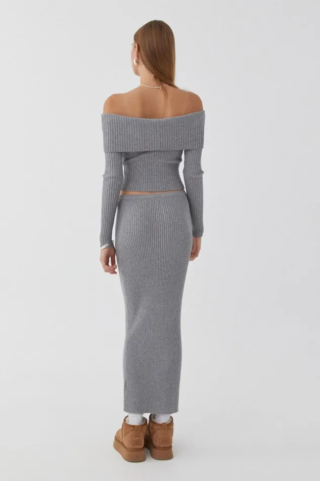 Clothing Supr Knitwear Kenzie Knit Maxi Skirt Dark Grey Marle