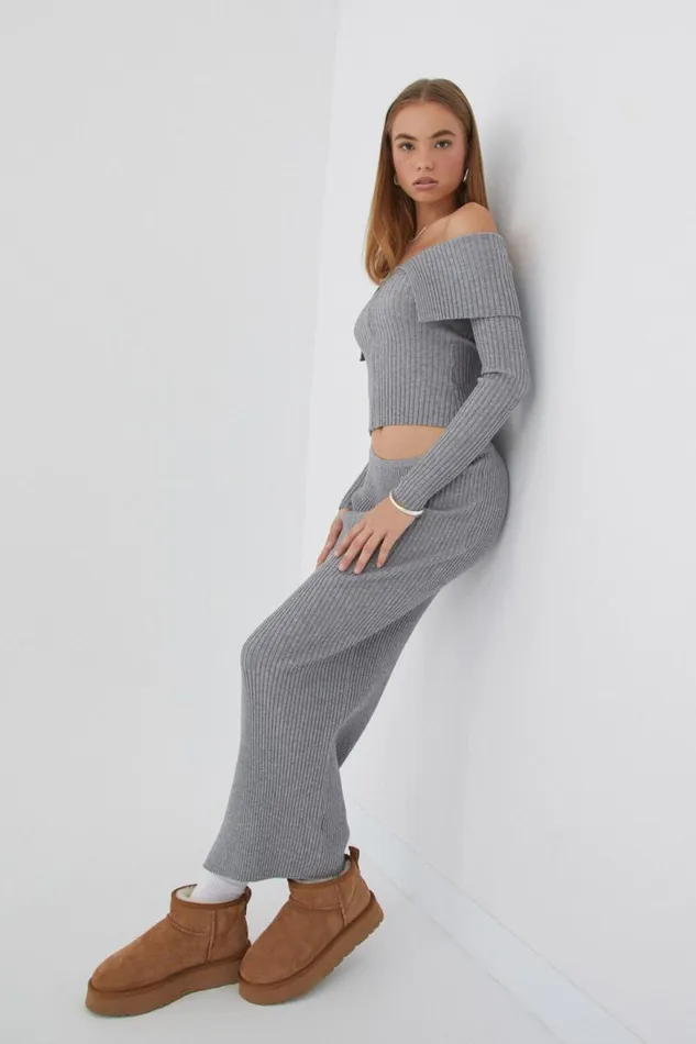 Clothing Supr Knitwear Kenzie Knit Maxi Skirt Dark Grey Marle