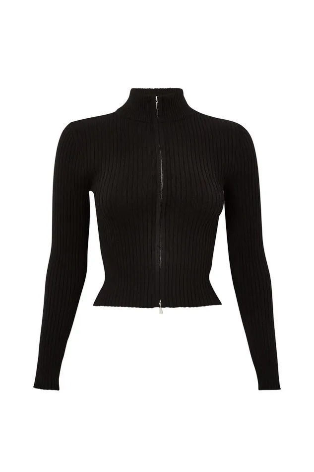 Clothing Supr Knitwear Marcie Mock Neck Zip Through Cardigan Black