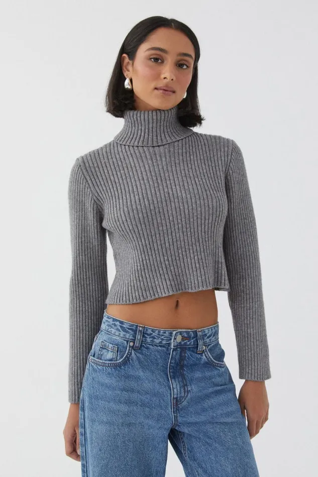 Clothing Supr Knitwear Wren Roll Neck Knit Jumper Dark Grey Marle