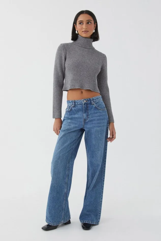 Clothing Supr Knitwear Wren Roll Neck Knit Jumper Dark Grey Marle