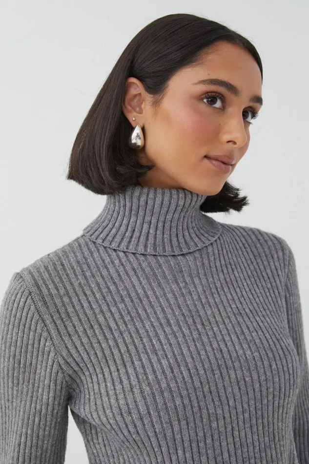 Clothing Supr Knitwear Wren Roll Neck Knit Jumper Dark Grey Marle