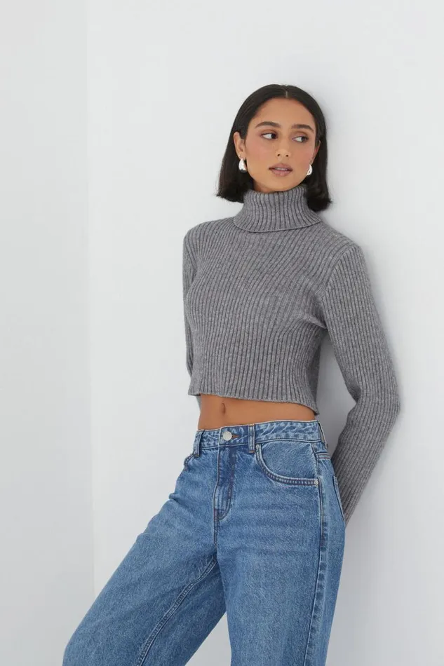 Clothing Supr Knitwear Wren Roll Neck Knit Jumper Dark Grey Marle