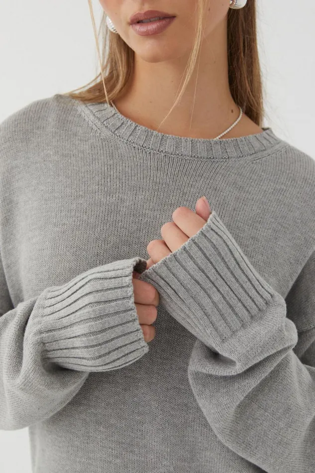 Clothing Supr Knitwear Zoey Crew Neck Jumper Grey Marle