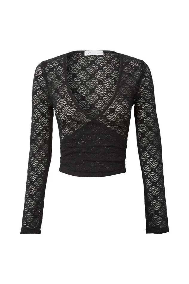 Clothing Supr Long Sleeve Tops Macy Long Sleeve Lace Wrap Top Black