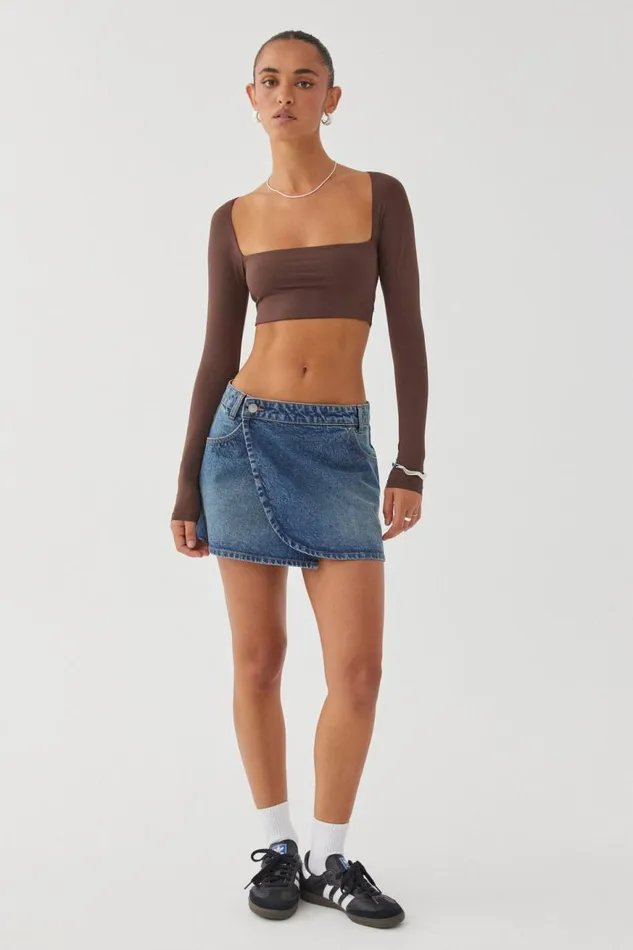 Clothing Supr Luxe Essentials Light Luxe Long Sleeve Crop Top Hot Chocolate