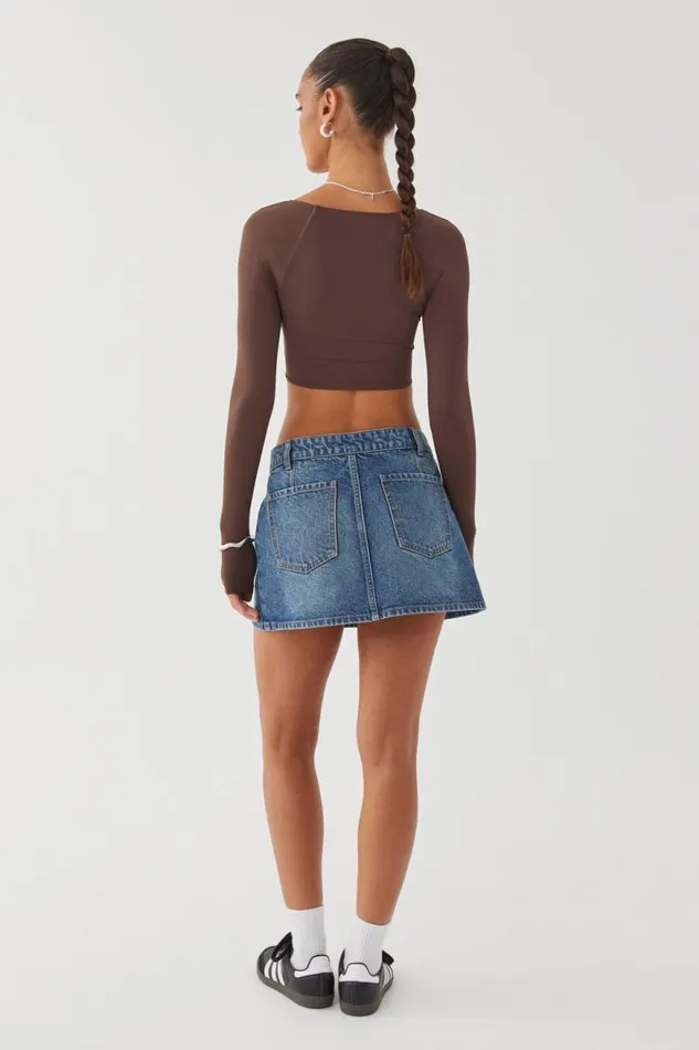 Clothing Supr Luxe Essentials Light Luxe Long Sleeve Crop Top Hot Chocolate