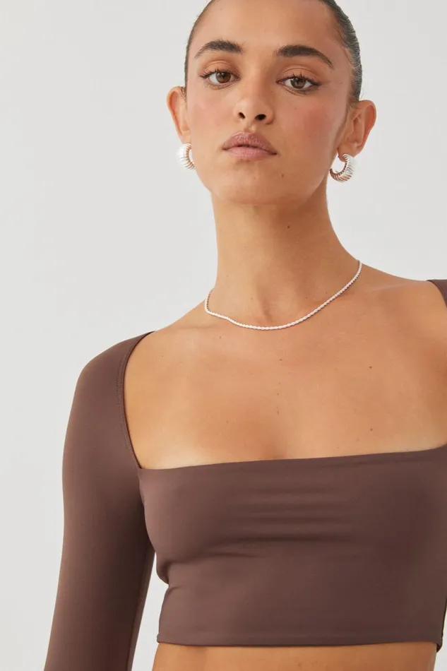 Clothing Supr Luxe Essentials Light Luxe Long Sleeve Crop Top Hot Chocolate