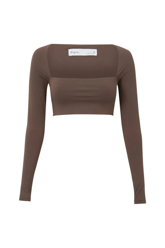 Clothing Supr Luxe Essentials Light Luxe Long Sleeve Crop Top Hot Chocolate