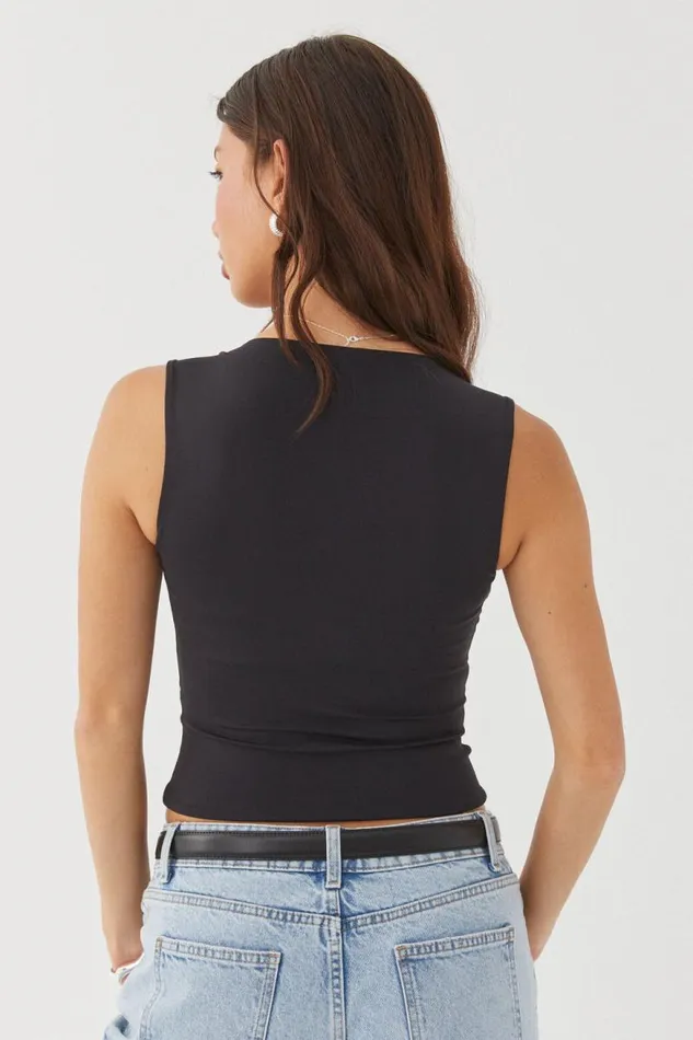 Clothing Supr Luxe Essentials Luxe Open Neck Top Black