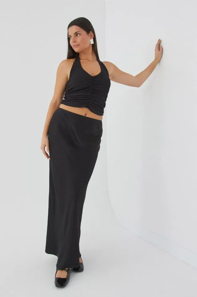 Clothing Supr Skirts Skylar Satin Maxi Skirt Black