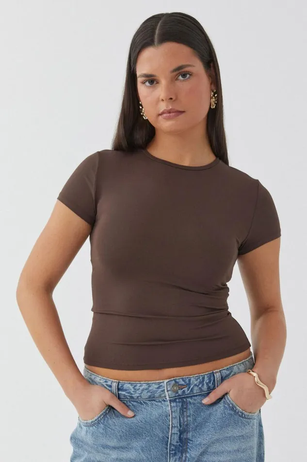 Clothing Supr T Shirts Luxe Longline Tee Espresso Brown