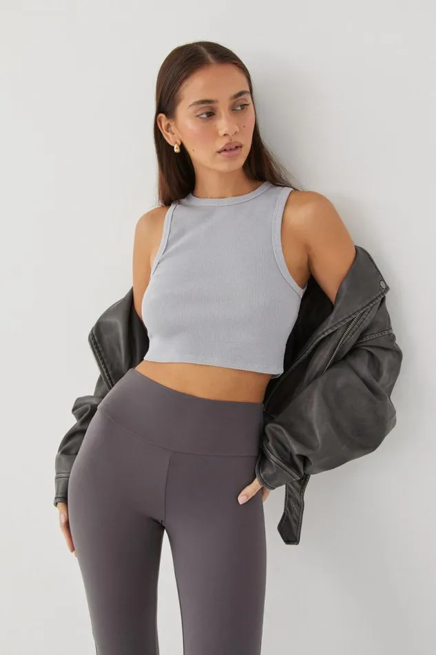 Clothing Supr Tank Tops Rib Cropped Tank Pearl Grey