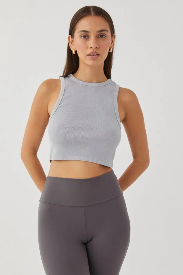 Clothing Supr Tank Tops Rib Cropped Tank Pearl Grey